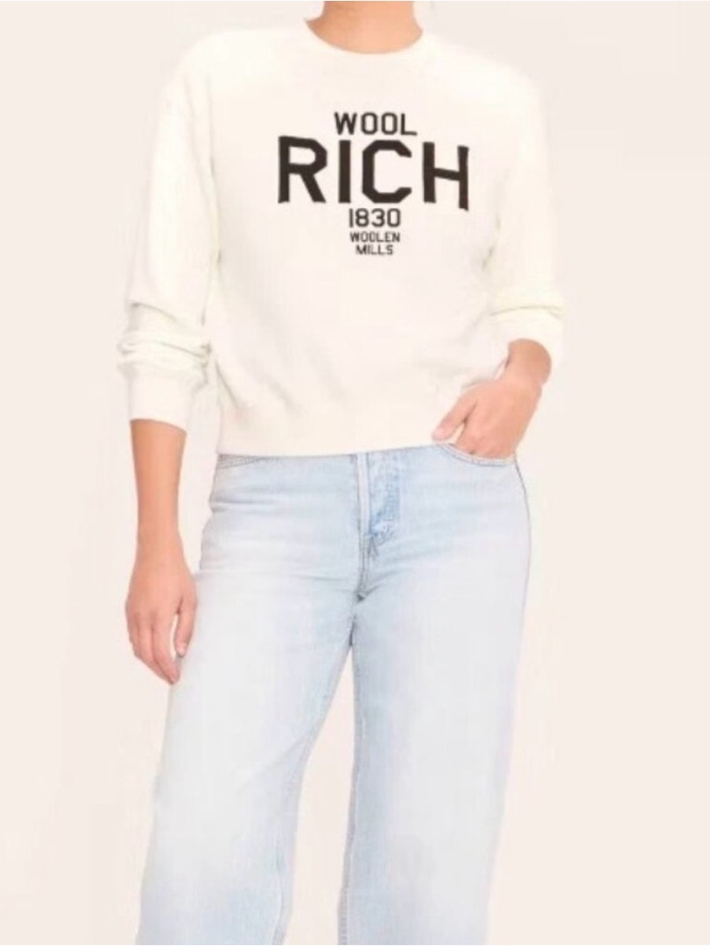 Woolrich Cream Crewneck Sweater with Black Logo